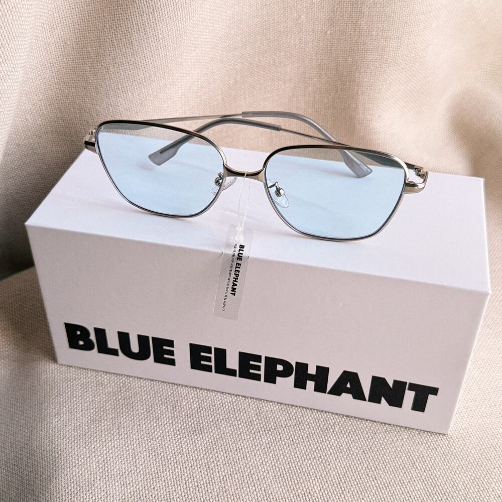 Discontinued Blue Elephant Demia Blue Tint Sunglasses, Silver Frame, Korea